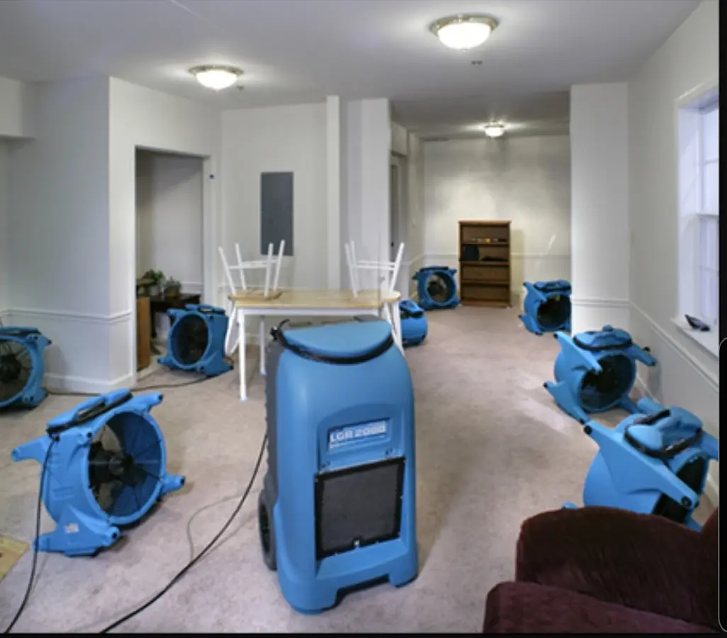 Air movers and dehumidifier setup for Water Extraction & Removal in Payette